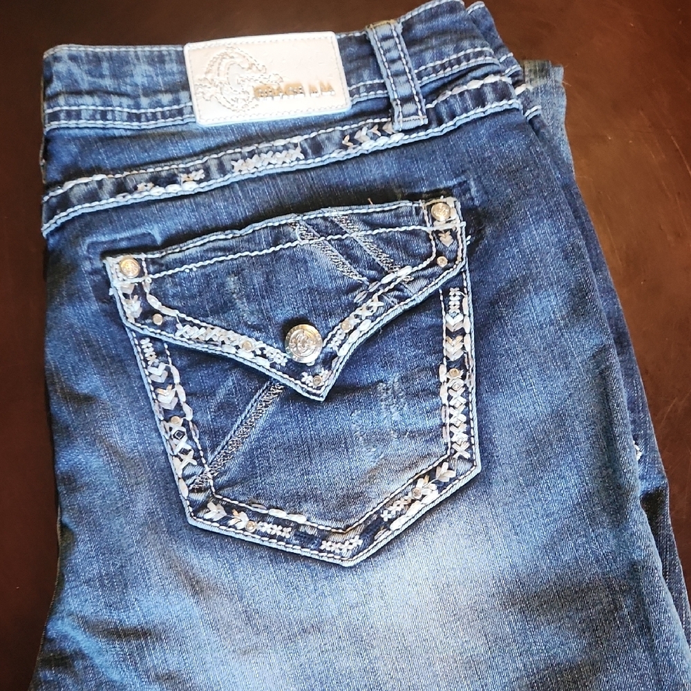 Grace in LA Blue Boot Cut Jeans with Decorative Stitching